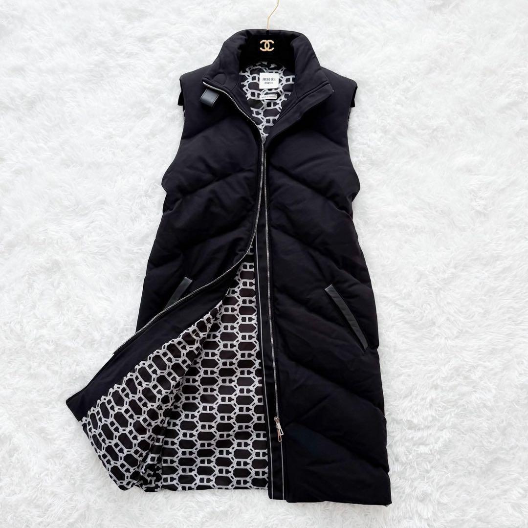 未使用品 HERMES ダウンベスト ジレ シェーヌダンクル裏地 ブラック 34