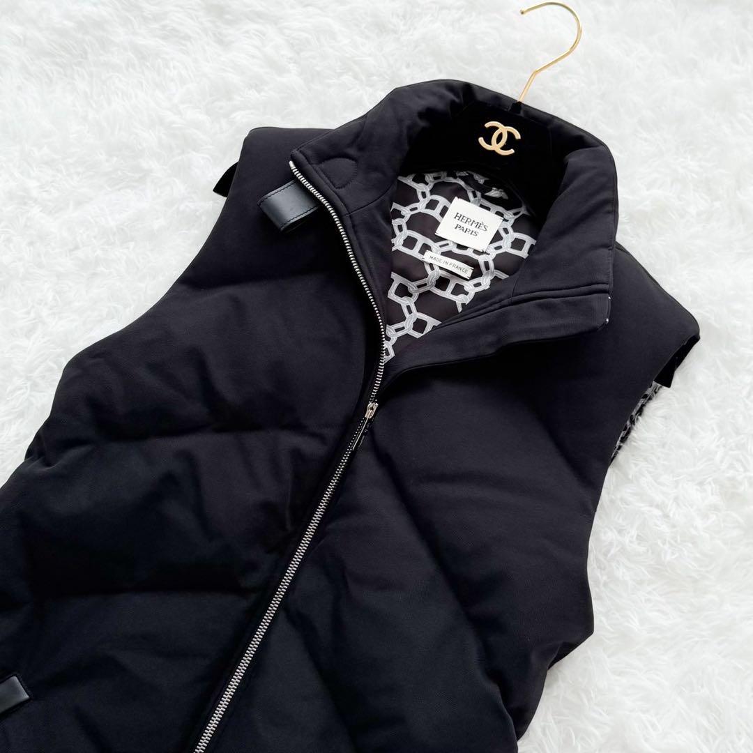 未使用品 HERMES ダウンベスト ジレ シェーヌダンクル裏地 ブラック 34