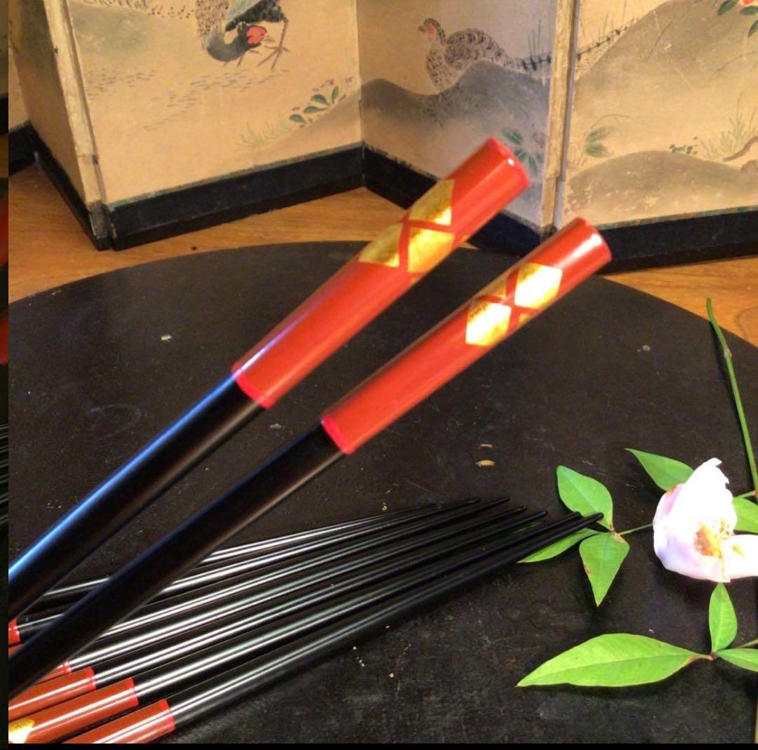 A1062 木製漆器　懐石道具　秀衡塗　椀　（丸三漆器）5客箸　5膳　揃え