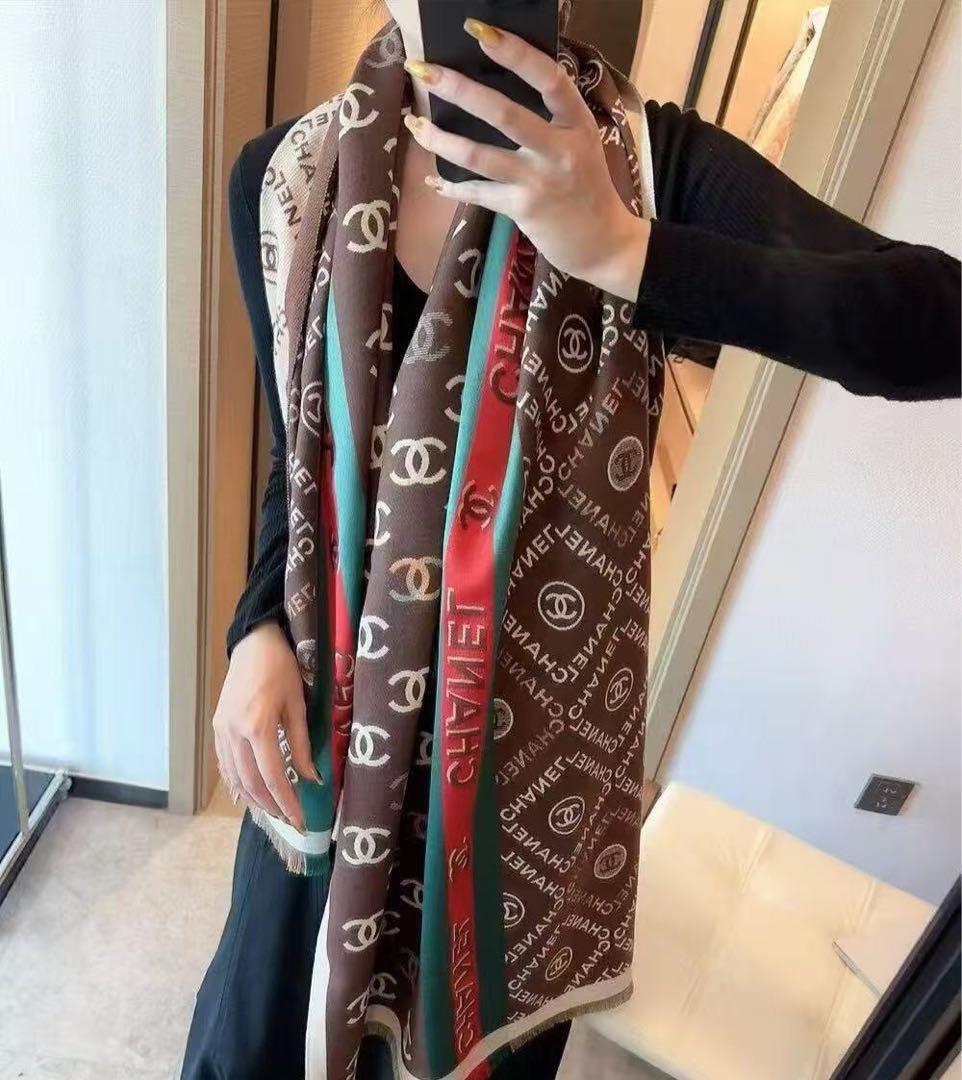 CHANEL シャネル ココマーク 大判ストール／マフラー ブラウン系