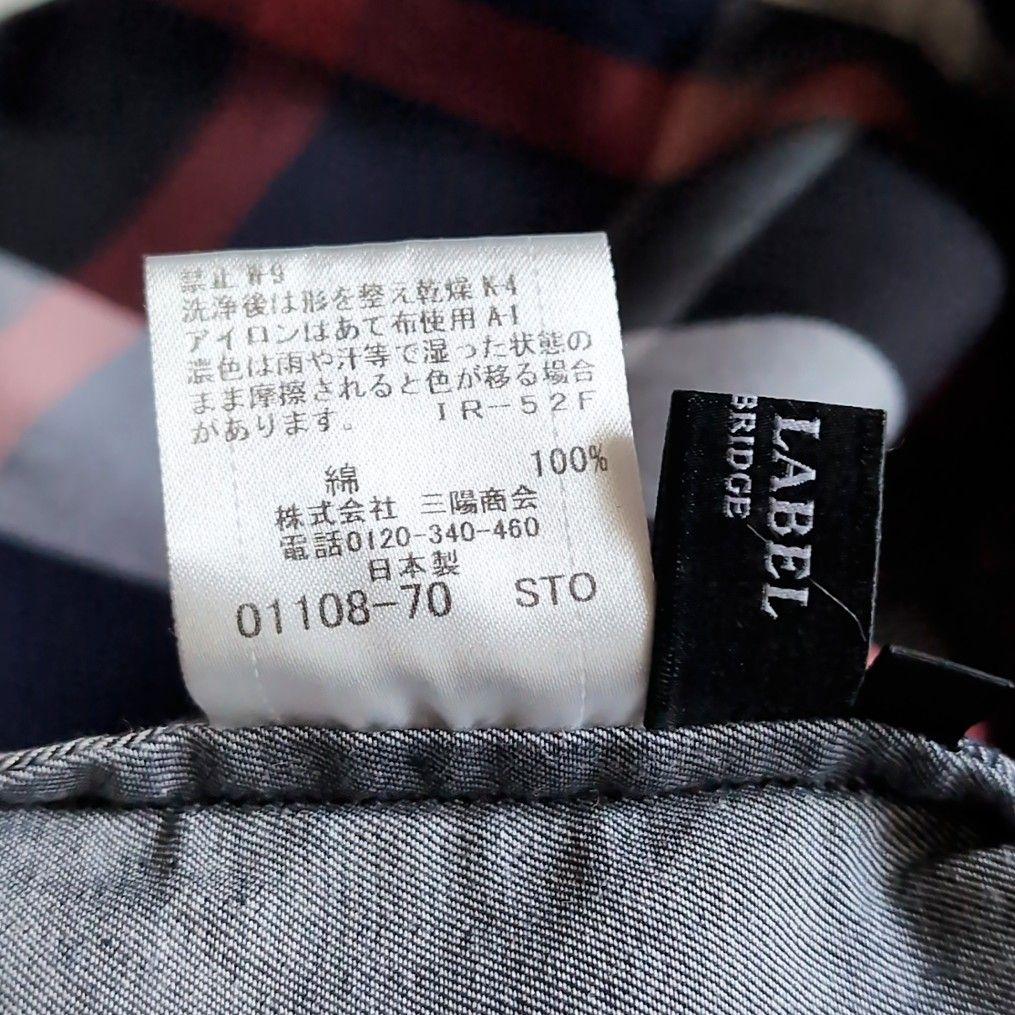 美品 クレストブリッジ 前面チェック デニム 長袖シャツ L インディゴ