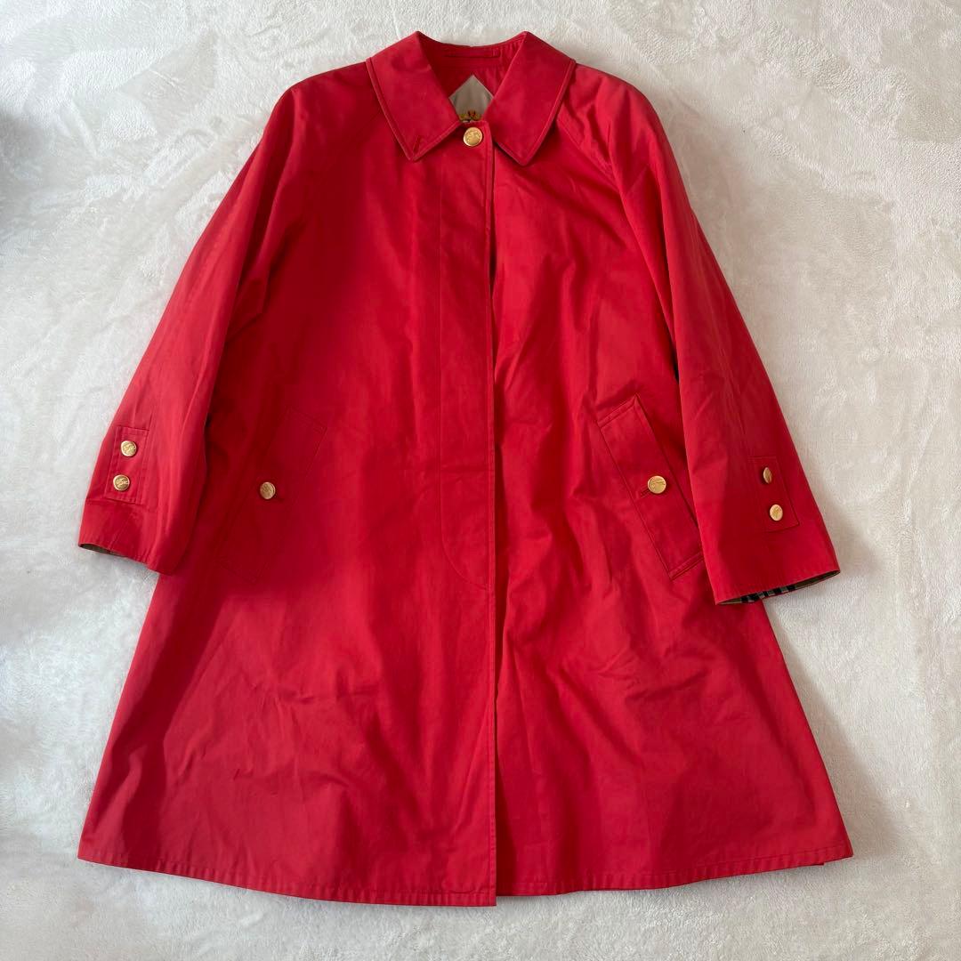 BURBERRY バーバリー　金ボタン　ノバチェック　ステンカラーコート　レッド