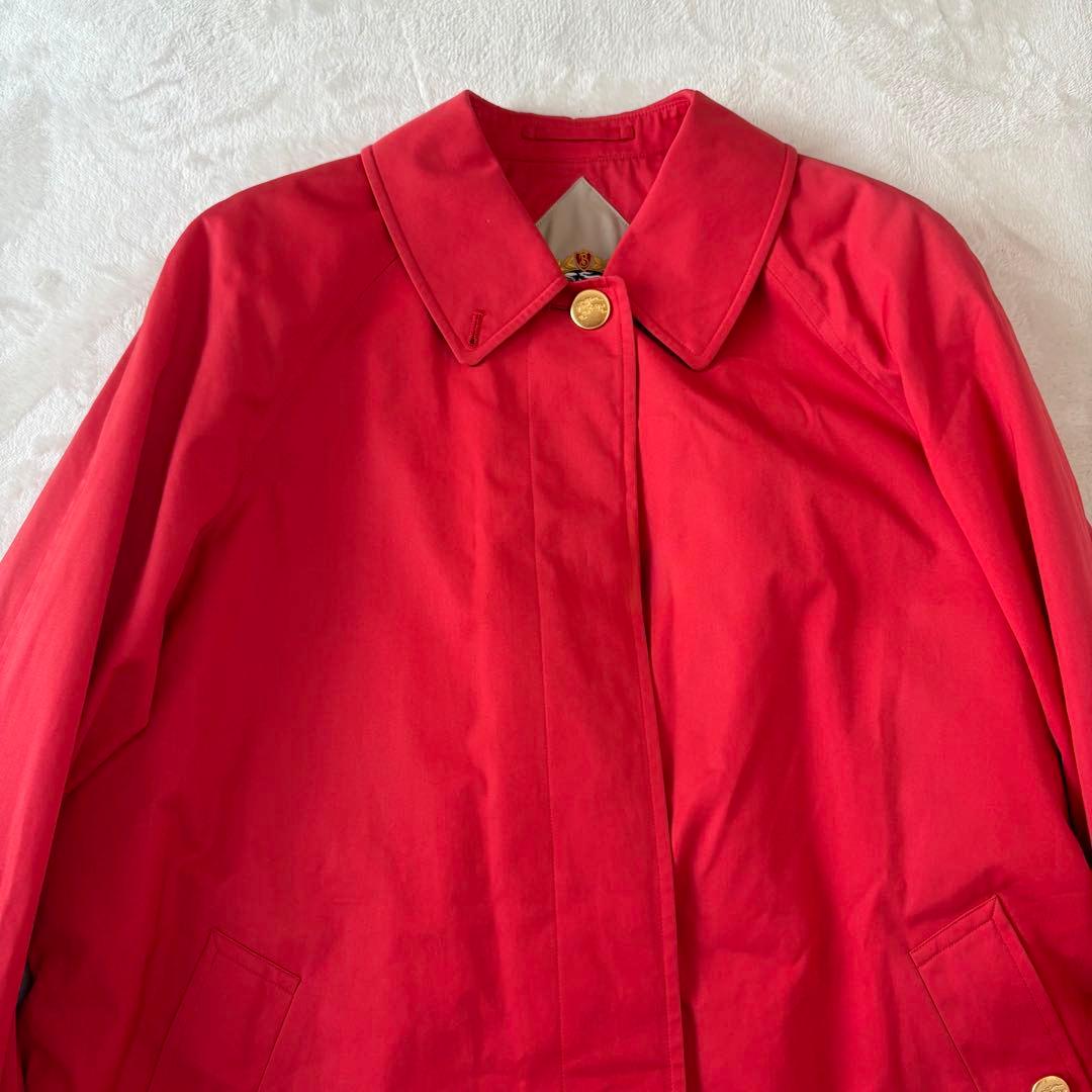 BURBERRY バーバリー　金ボタン　ノバチェック　ステンカラーコート　レッド