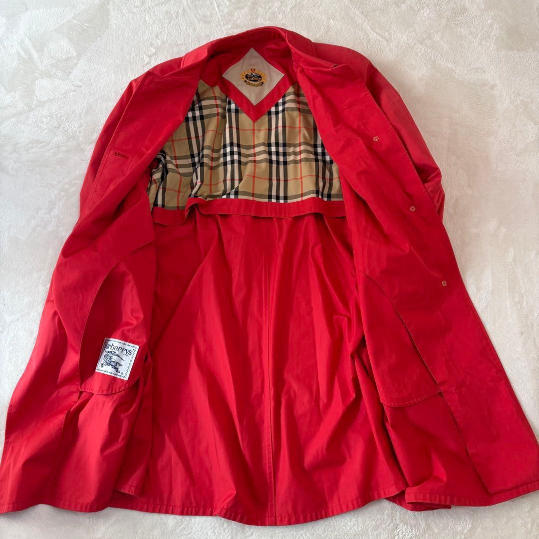 BURBERRY バーバリー　金ボタン　ノバチェック　ステンカラーコート　レッド