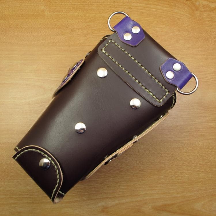 ダークブラウン＆パープル　６丁　革ベルト付　シザーケース　SCL-100/CDC