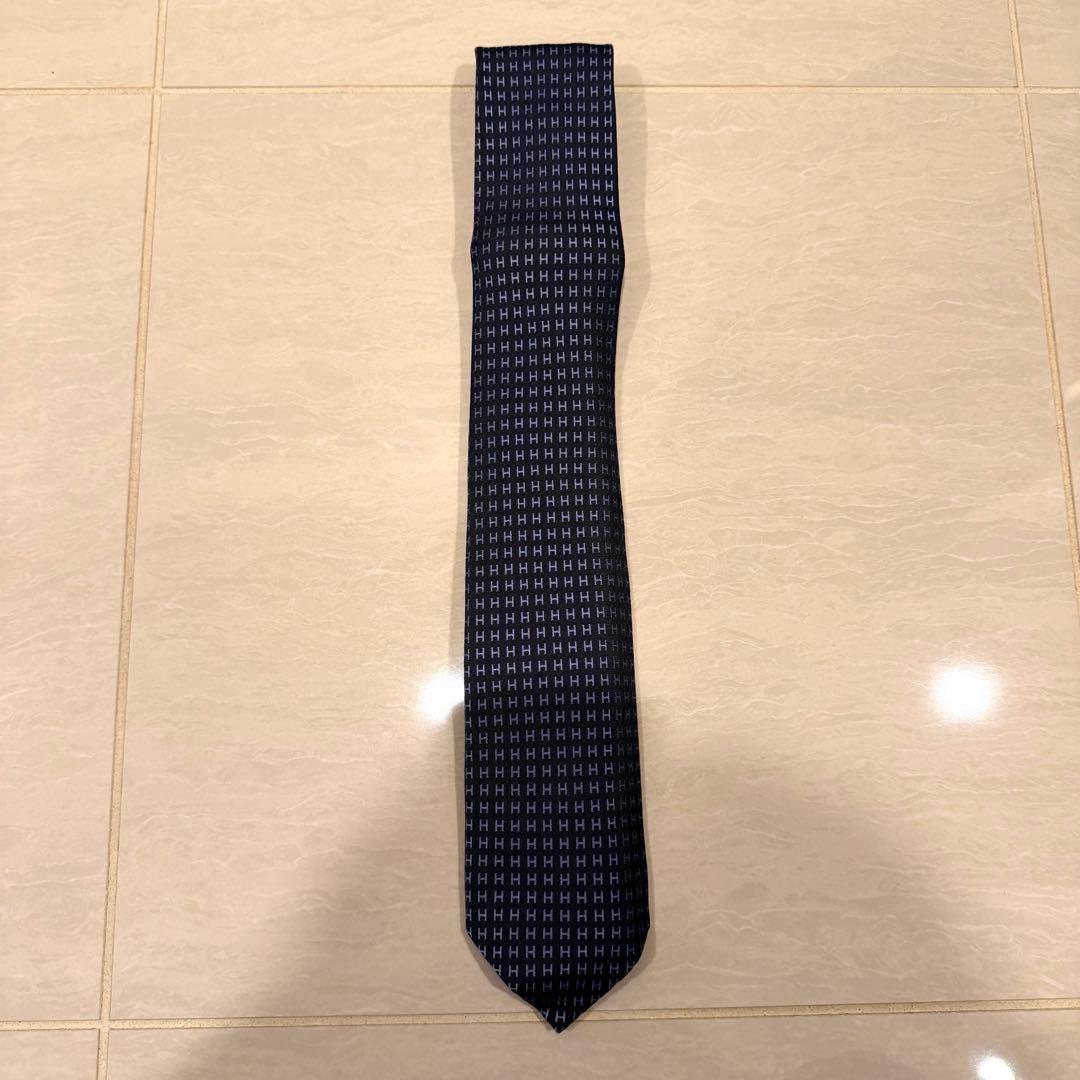 【未使用品】HERMES ネクタイ ネイビー Hパターン 箱付き