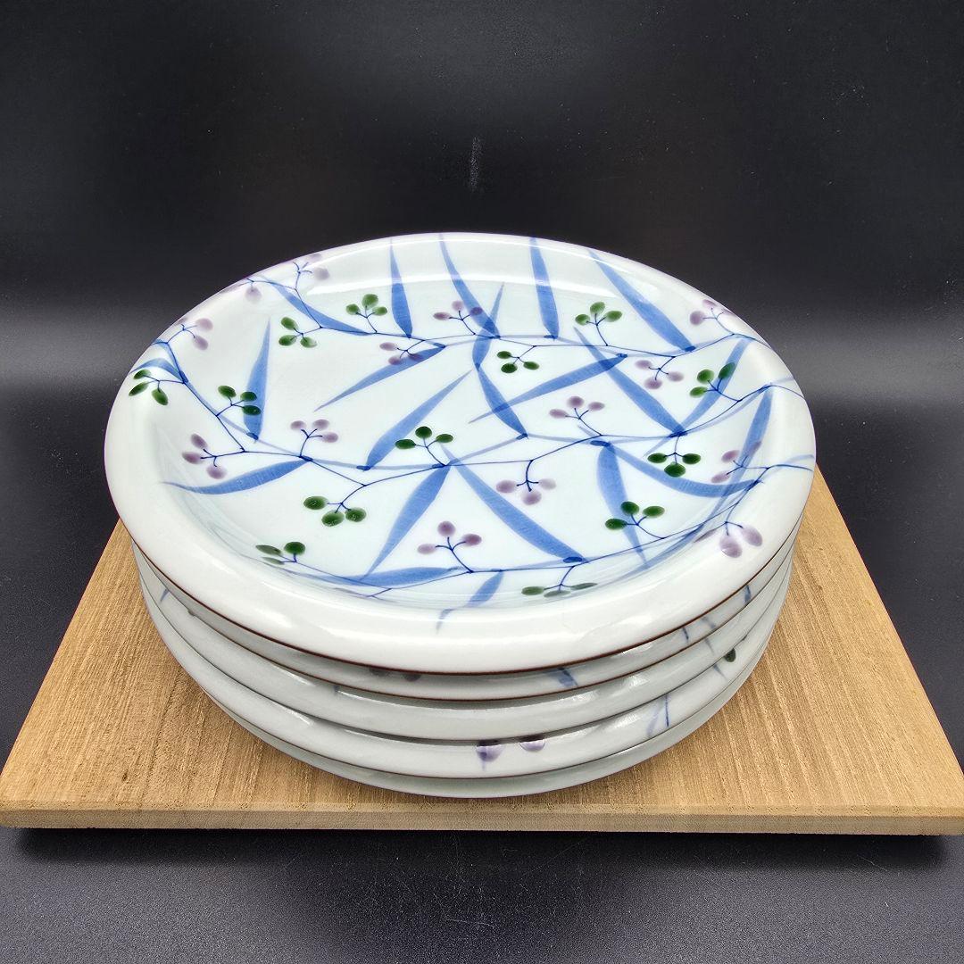 有田焼 源右衛門窯 染錦秋草絵 銘々皿5客揃