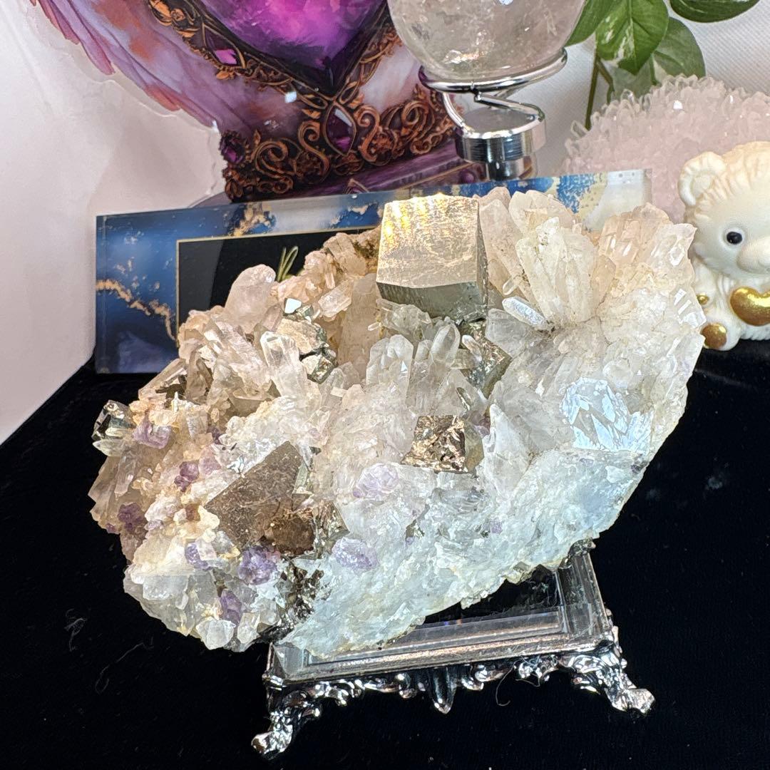 レア♡水晶♡パイライト♡アメジスト共生クラスターNo.1931