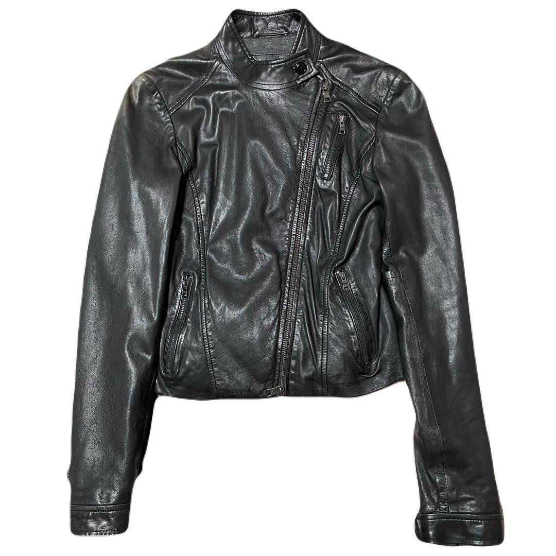 ARMANI EXCHANGE 黒レザージャケット ダブルジッパー　ラムレザー