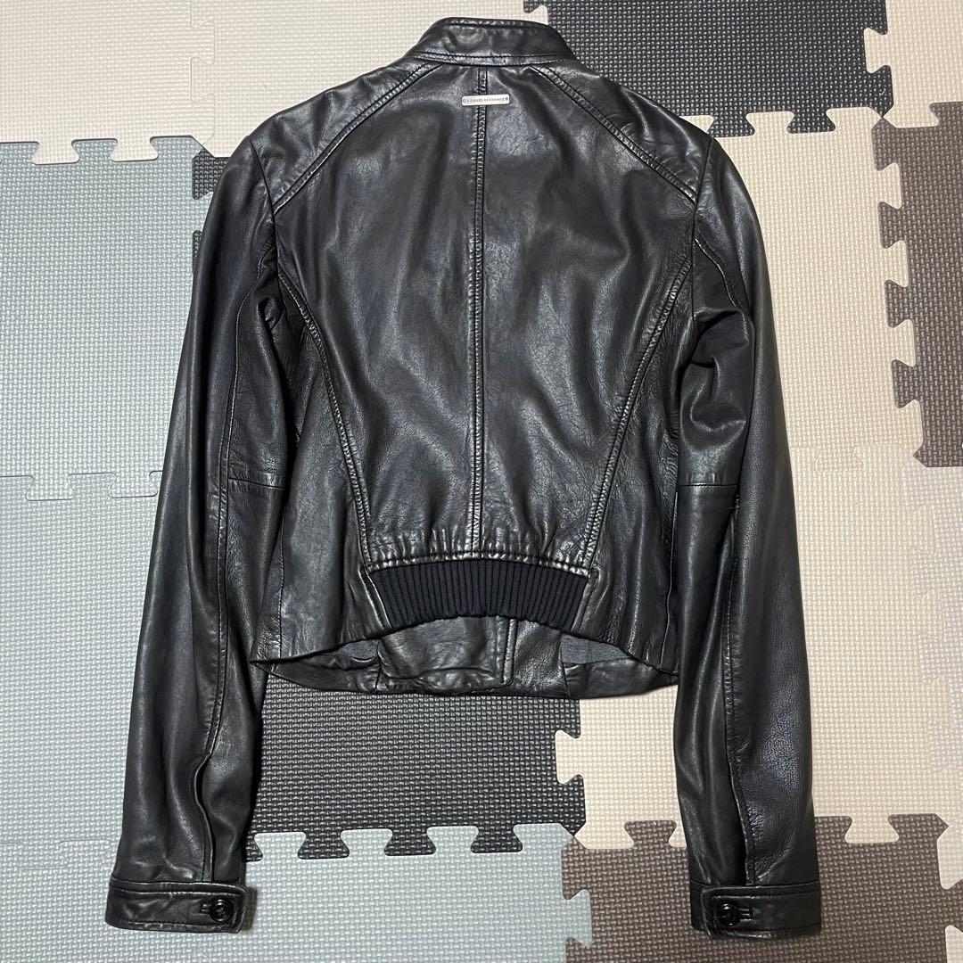 ARMANI EXCHANGE 黒レザージャケット ダブルジッパー　ラムレザー