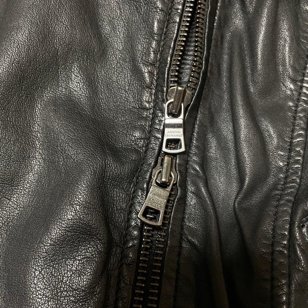 ARMANI EXCHANGE 黒レザージャケット ダブルジッパー　ラムレザー