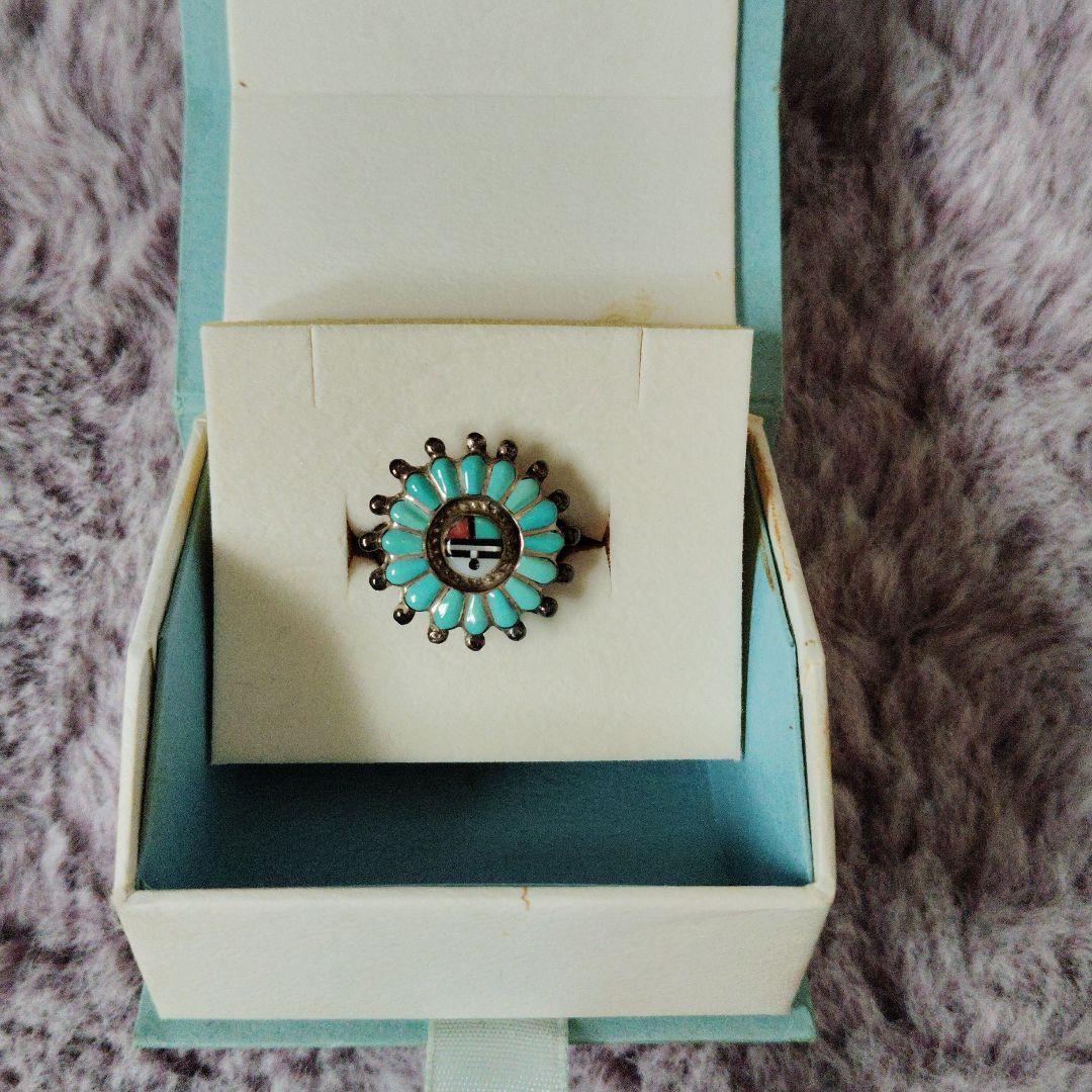 ☆インディアンジュエリー☆ターコイズ フラワーデザインリング