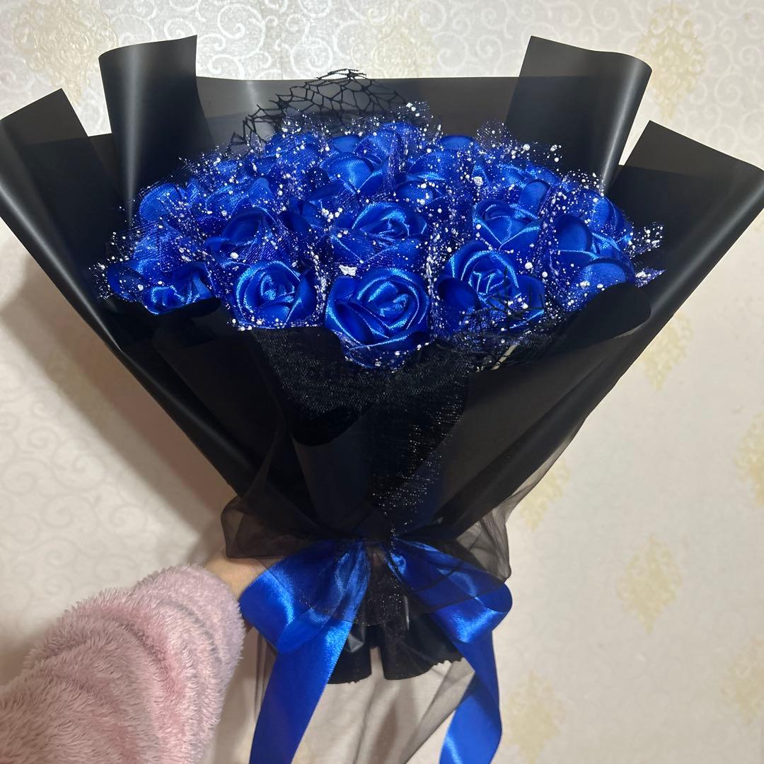 24本青バラブーケ　リボンバラ　枯れない薔薇 プレゼント お祝い　好きな人へ