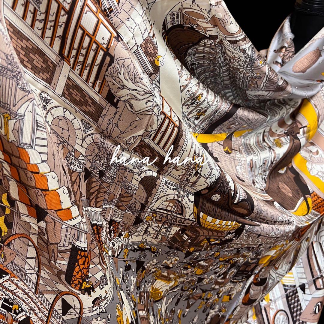 ×135 大判 マルベリー シルク スカーフ ストール ショール ブラウン 茶