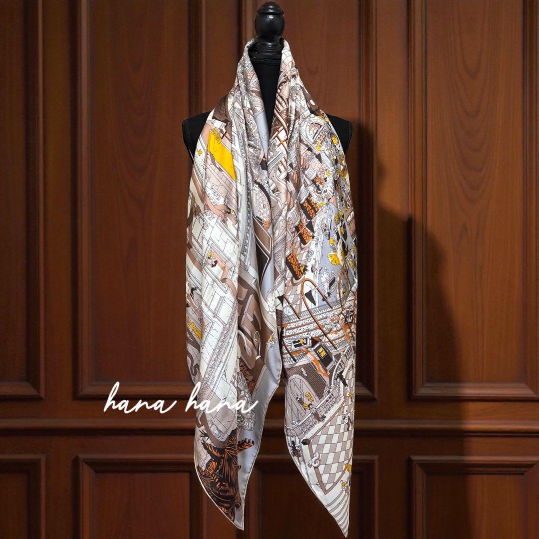 ×135 大判 マルベリー シルク スカーフ ストール ショール ブラウン 茶