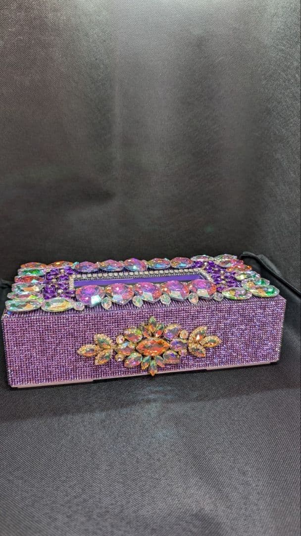 ティッシュケース　デコケース　ハンドメイド　キラキラ　パープル