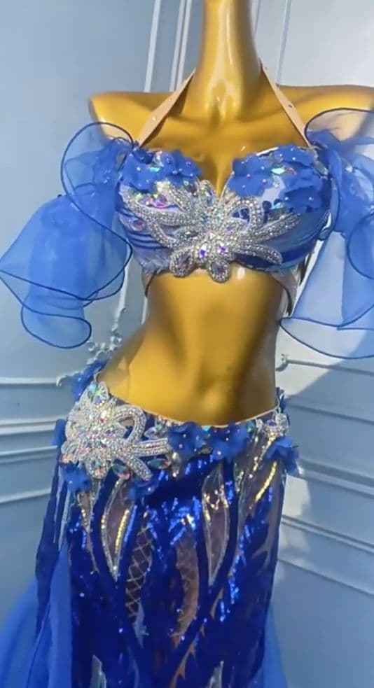 ベリーダンス衣装 ブラベルトスカートセット ブルー 青 オーダーメイド