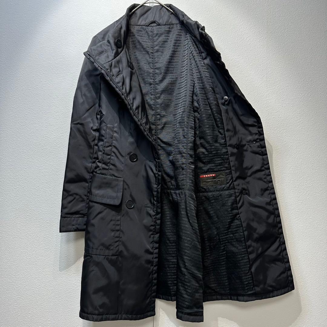 希少 PRADA 上質 Aライン ダブルブレスト モックネック ナイロン コート