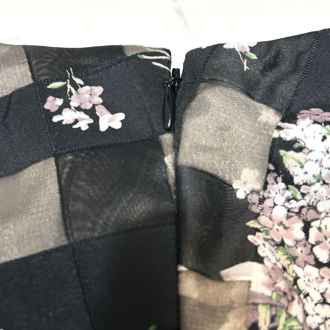 近年　エムズグレイシー　ブロックチェック　花柄 フレアスカート　オーガンジー　M