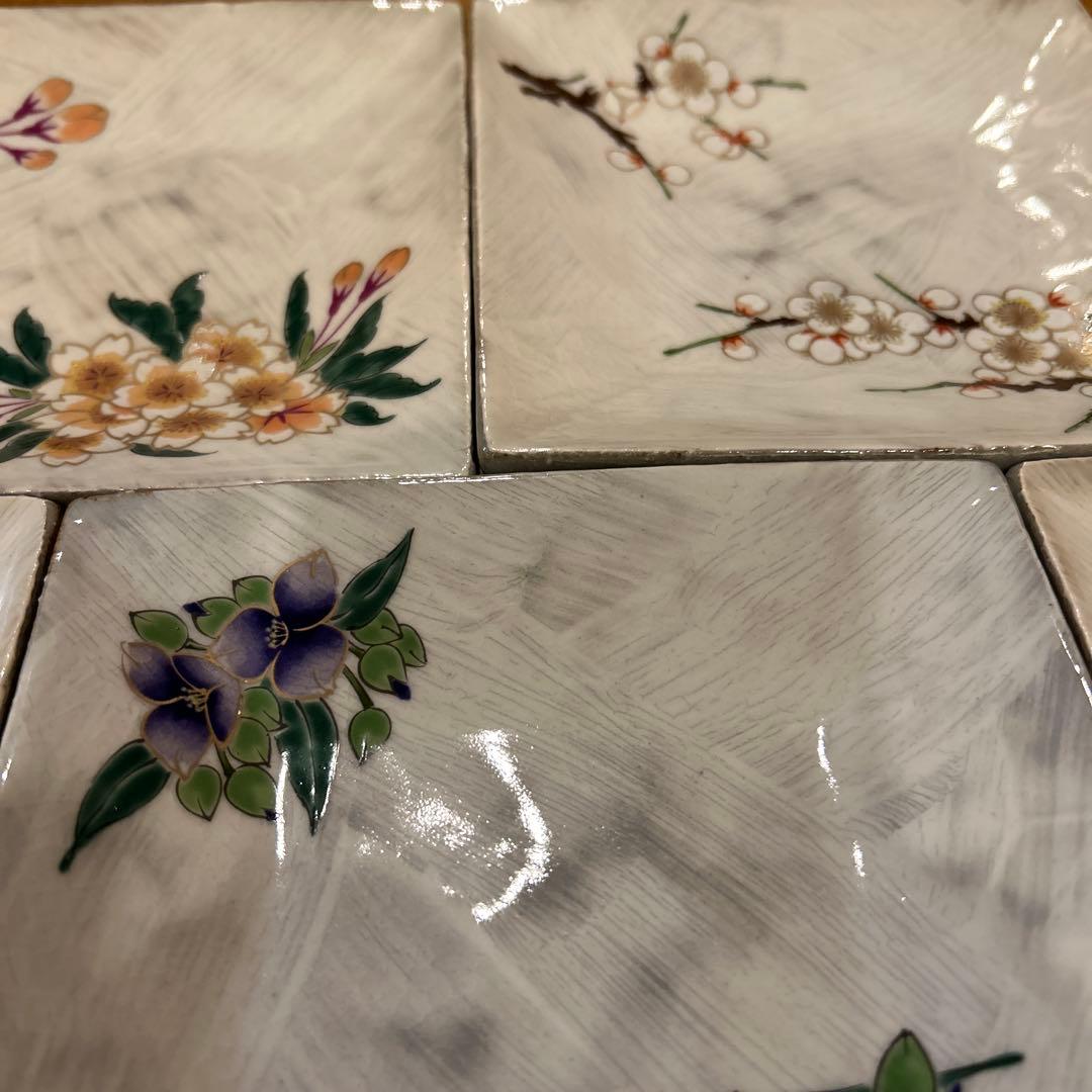 波佐見焼　林九郎窯　四季の景　刷毛目絵付皿　五枚　希少