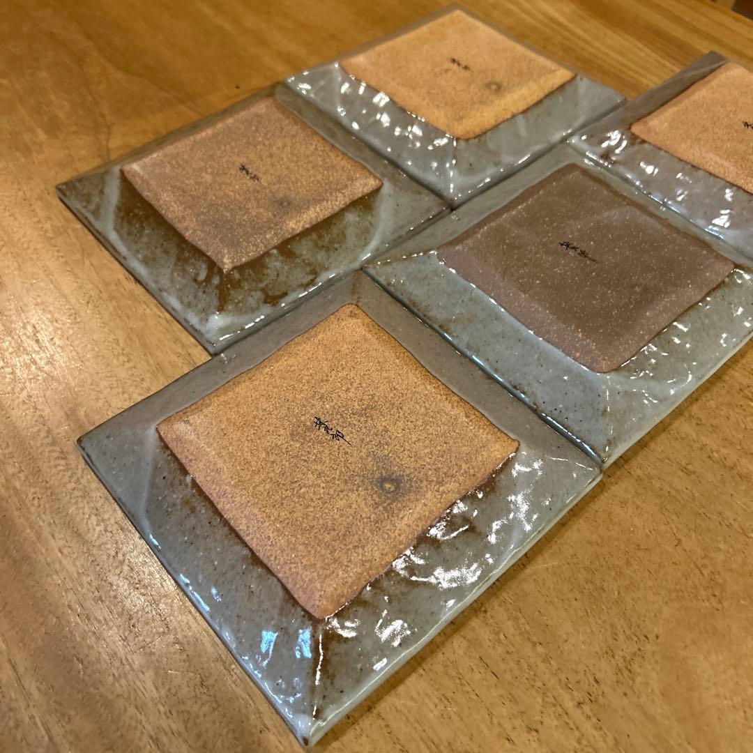 波佐見焼　林九郎窯　四季の景　刷毛目絵付皿　五枚　希少