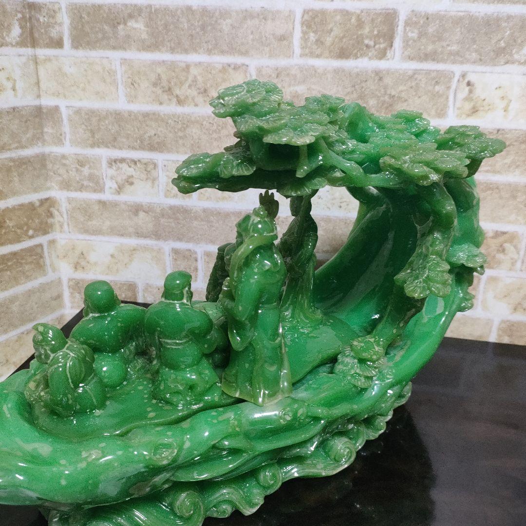 縁起物 翡翠風 七福神 置物 高さ25cm☓横幅36cmサイズ