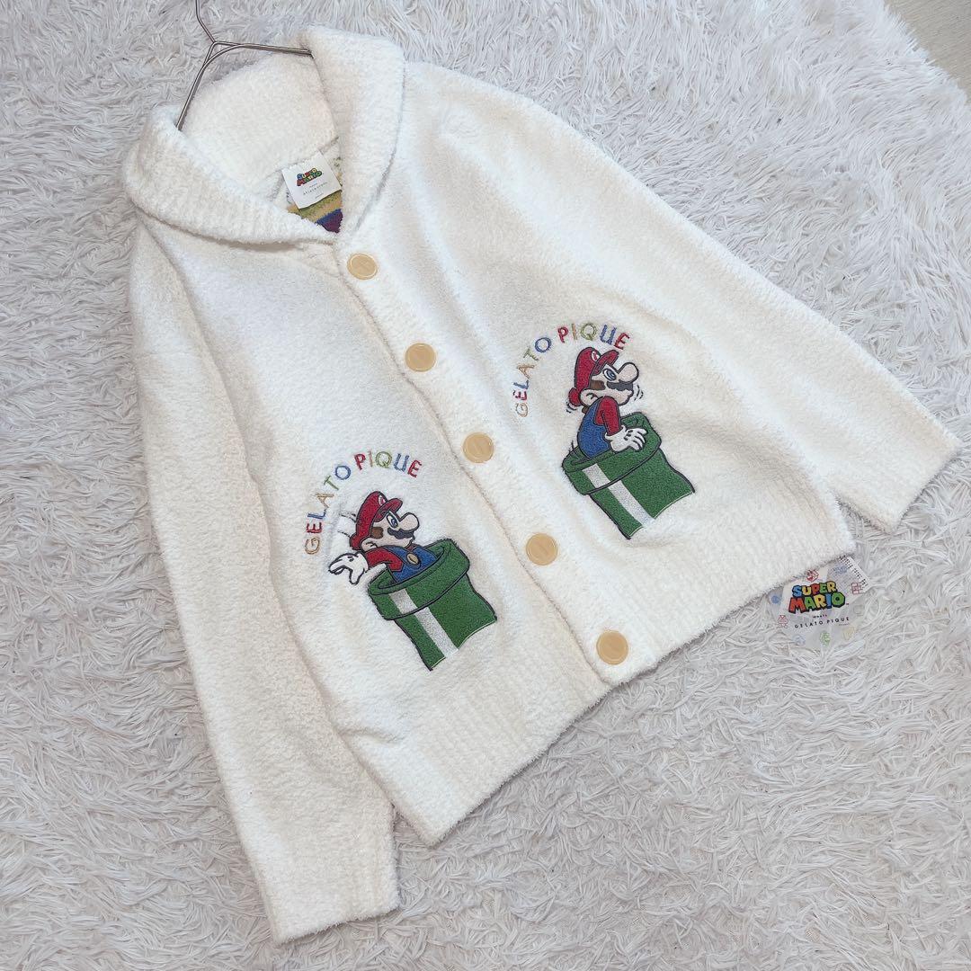 新品 ジェラートピケ スーパーマリオ ベビモコジャガードショールカーディガン