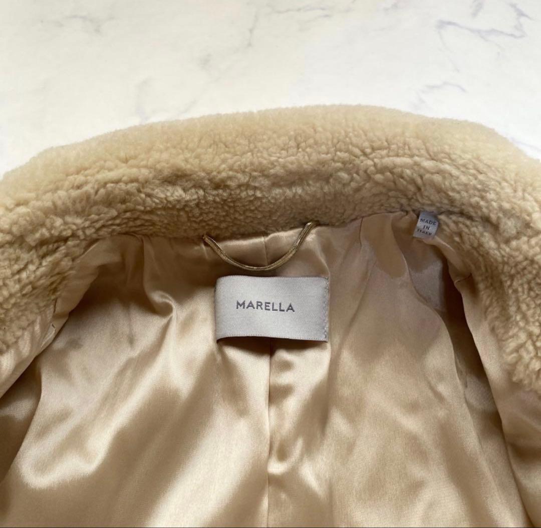 美品 マックスマーラ マレーラ ボア コート ベージュ ダブル 40 近年物