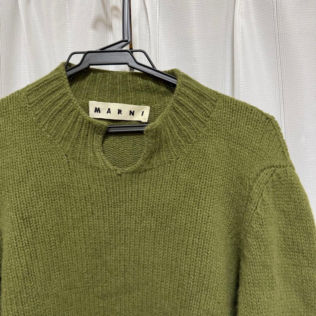 MARNI オリーブグリーン クルーネックニット