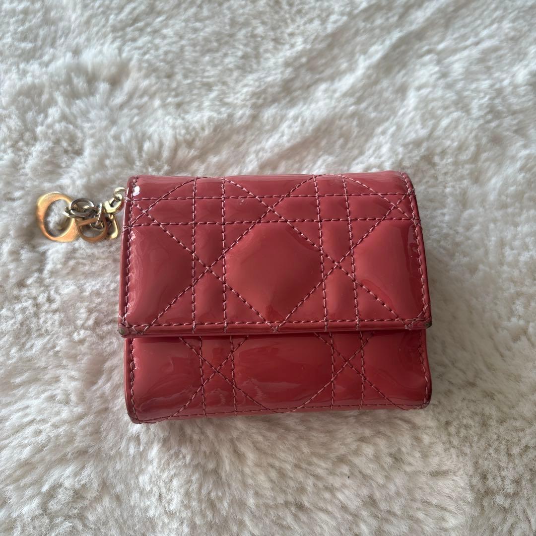 ミ*⁾様 DIORキルティング三つ折り財布 サーモンピンク