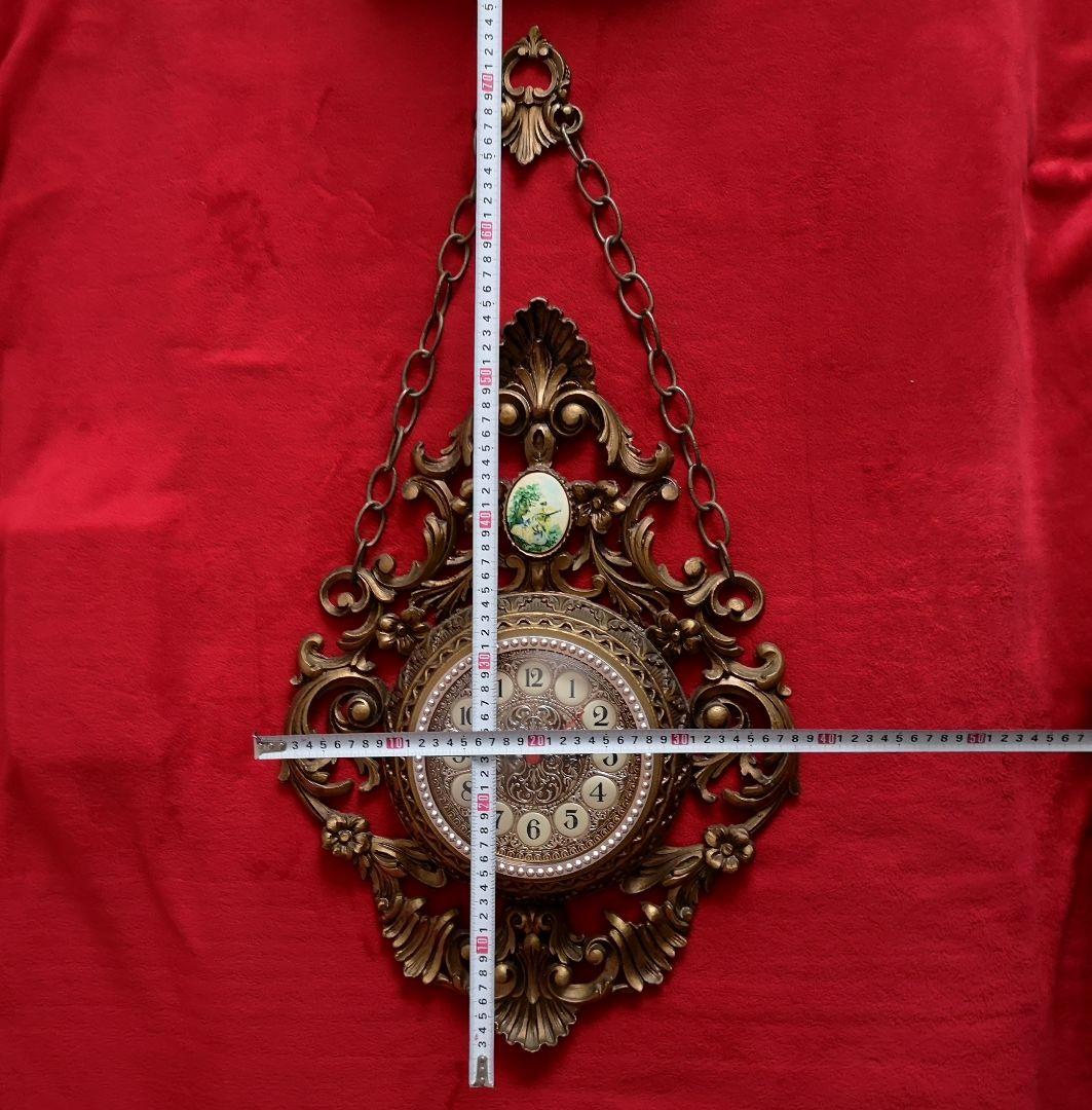 イタリア ビンテージ 掛け時計 木彫り アールデコ ゴールドカラー 稼働品