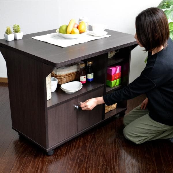 【新品・送料無料】キッチンカウンター キッチンワゴン 両バタワゴン