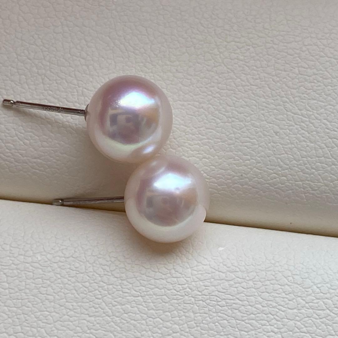 2043 あこや真珠　Pt900 8.5-9mm パールピアス　Aly手作