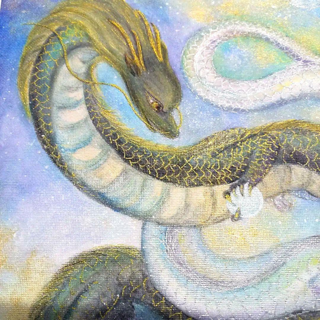 No.451 龍神 白龍 黒龍 双龍 開運絵画 大きめ F4サイズ