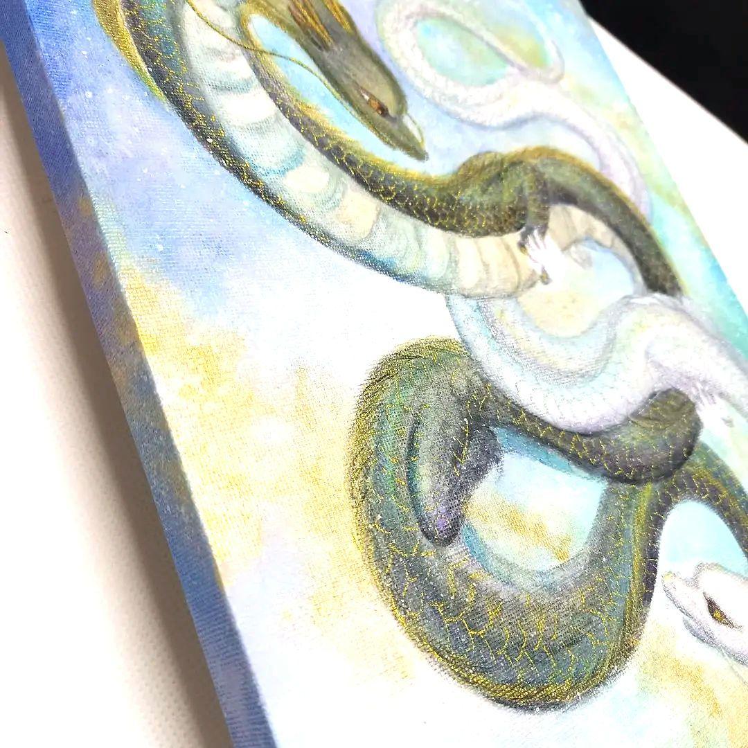 No.451 龍神 白龍 黒龍 双龍 開運絵画 大きめ F4サイズ