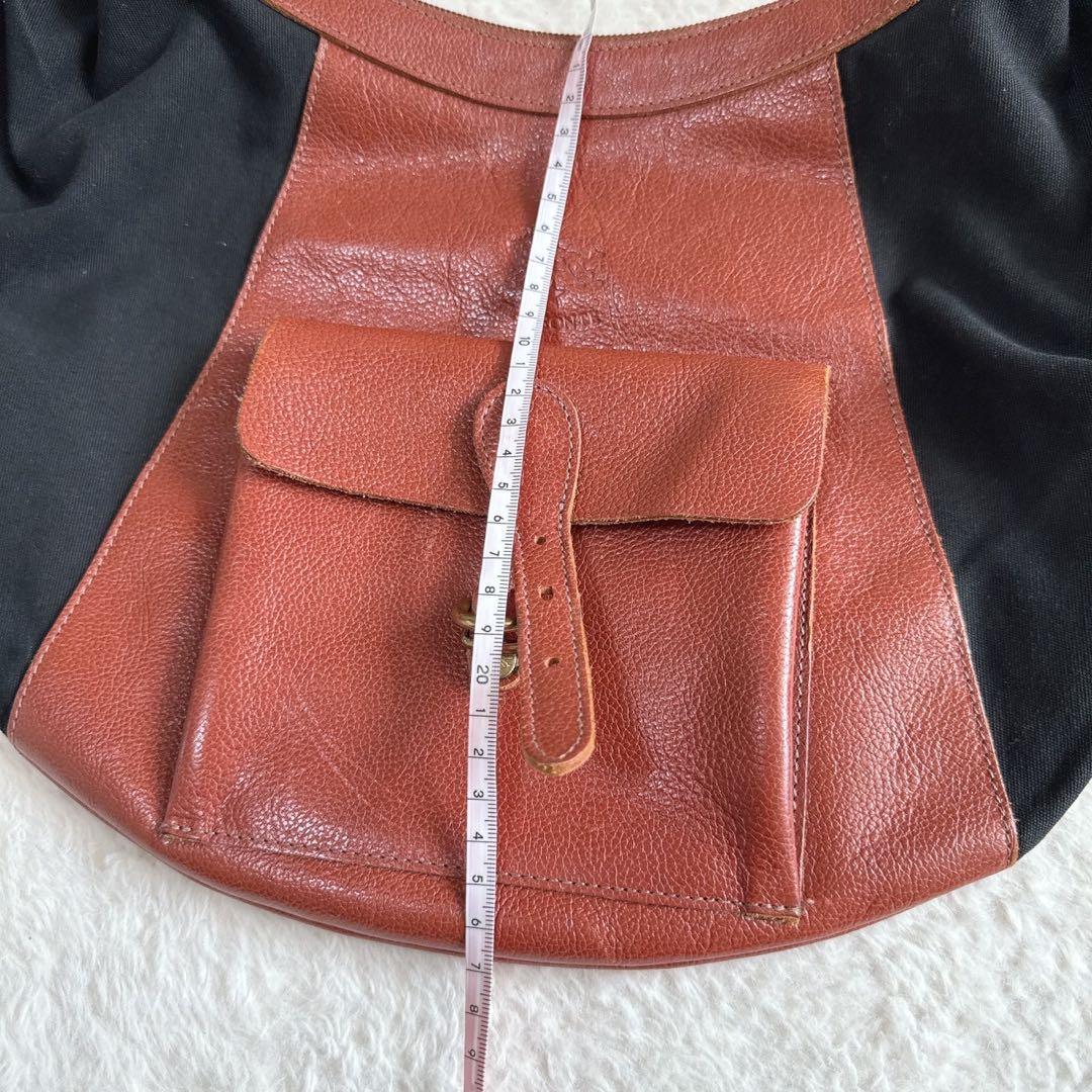 【美品】　IL BISONTE ショルダーバッグ レザー×キャンバス ブラウン