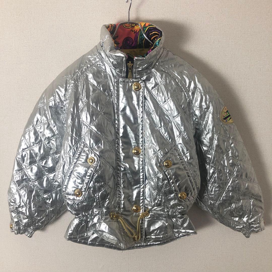 ellesse エレッセ ファー付き ヴィンテージ スキーウェア シルバー M