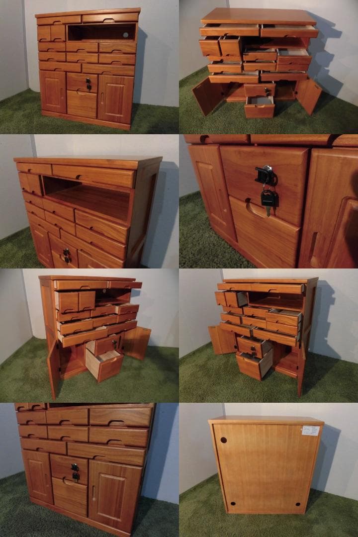 【送料無料・新品】天然木【桐】引出いっぱい★マルチキャビネットチェスト【鍵付】