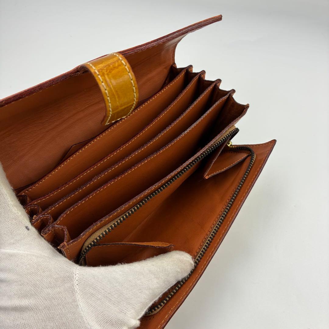 極美品】フェリージ　長財布　コロコロ　クロコ型押し　イエロー
