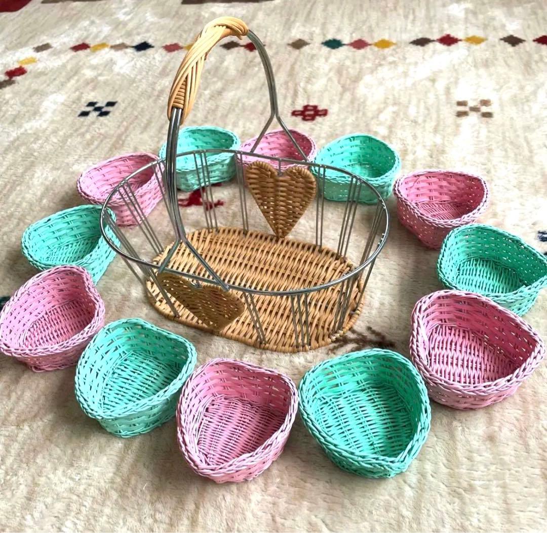 幸せ ハート ワイヤー バスケット 2カラー ミニハート型 バスケット 計13個