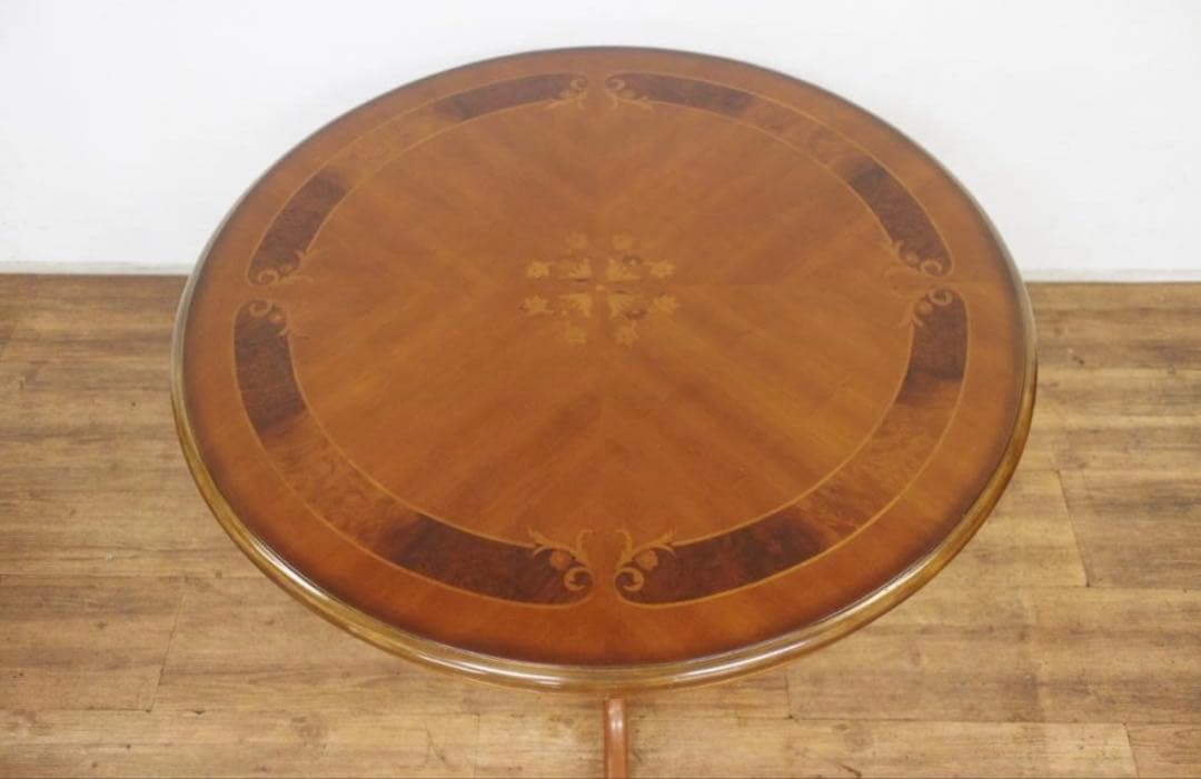 イタリア製 LINEA 象嵌ダイニング ラウンド テーブル 丸 円形 猫脚