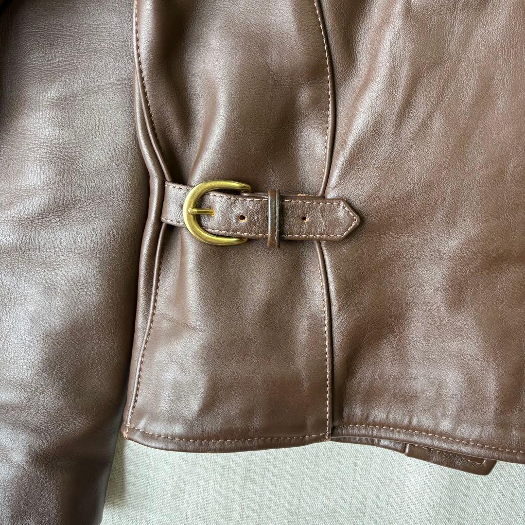 VANSON バンソン ブラウン 襟付き シングルライダースジャケット 38