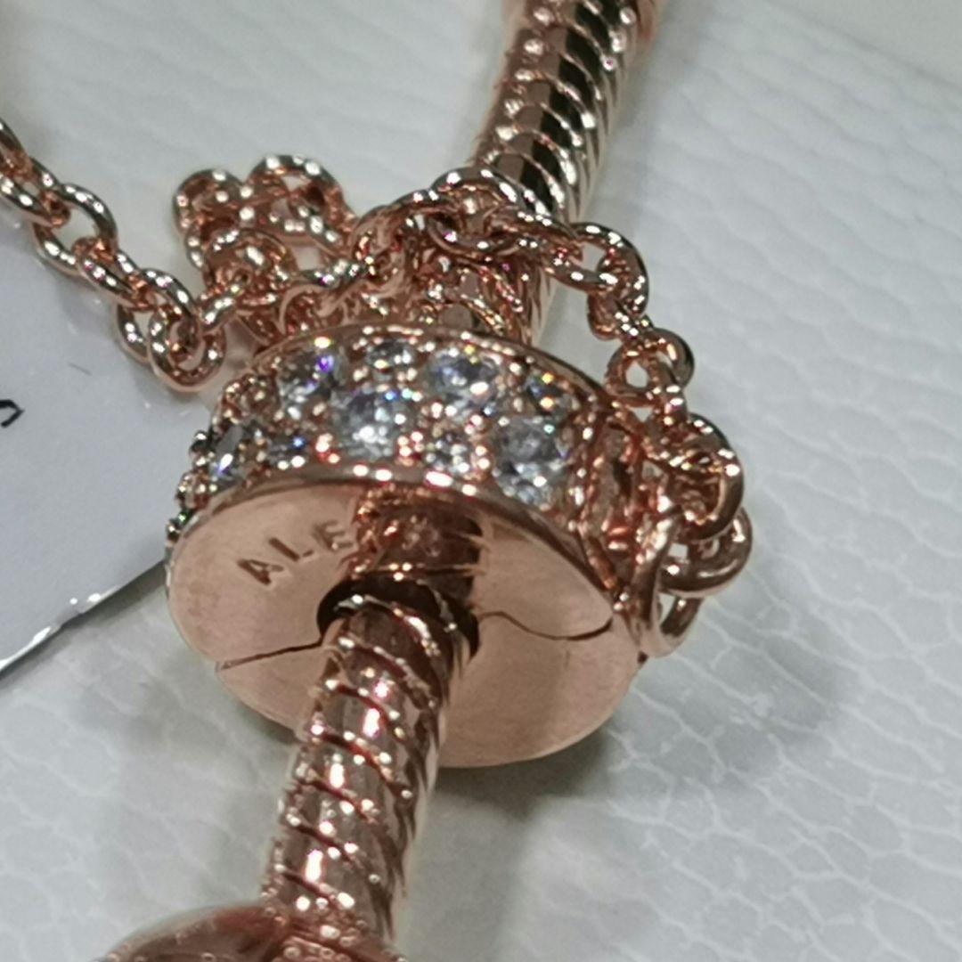 PANDORA ローズゴールド ビーズブレスレット スノーフレークチャーム付き