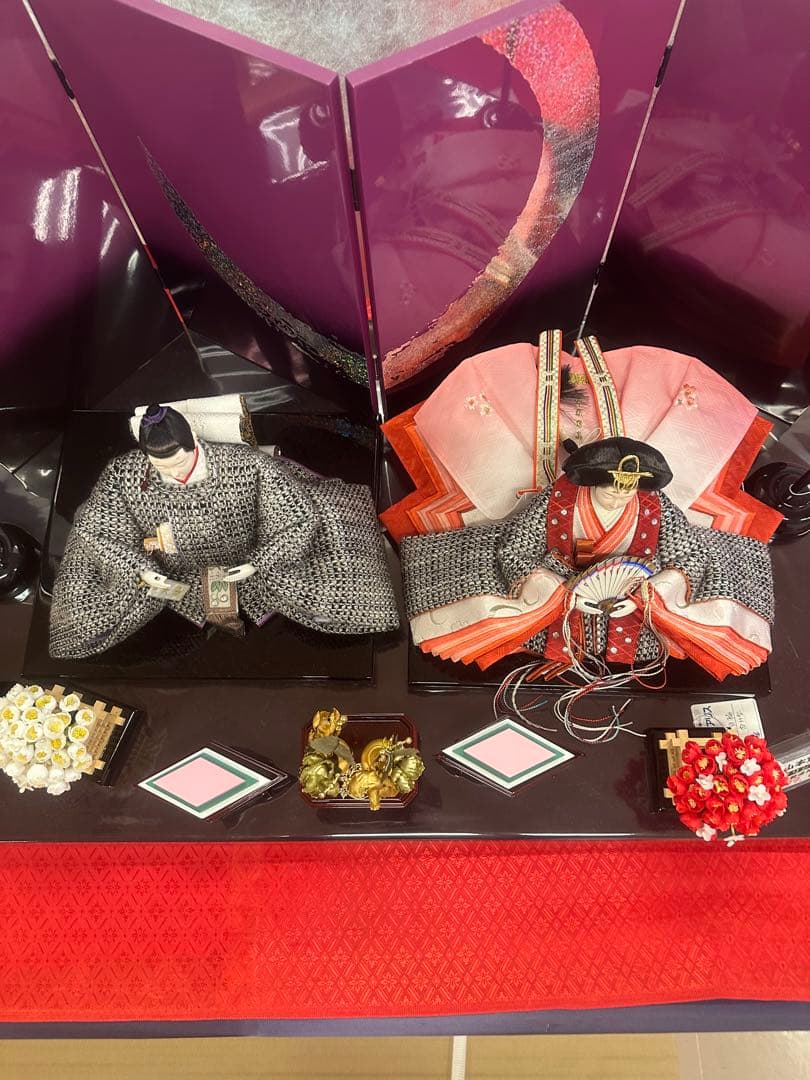 新品未使用 展示品 親王飾り 雛人形セット 月モチーフ屏風 行灯付き