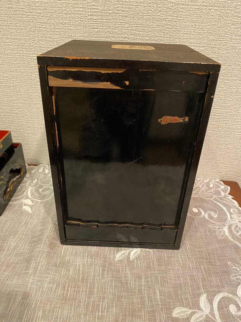 小型　４段重箱　青貝漆　台付　骨董品