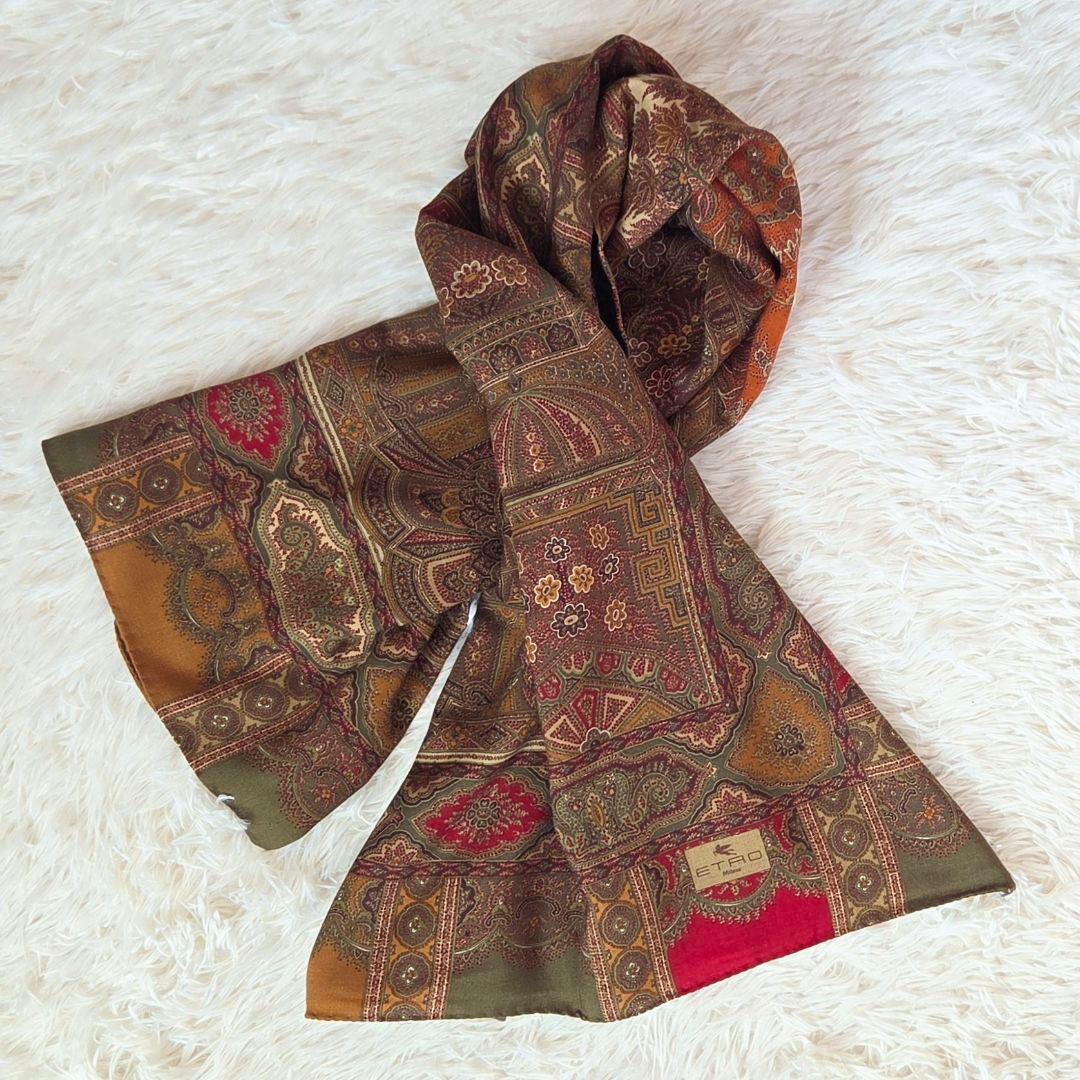 ETRO エトロ 大判 ストール ウール×シルク 正方形 e