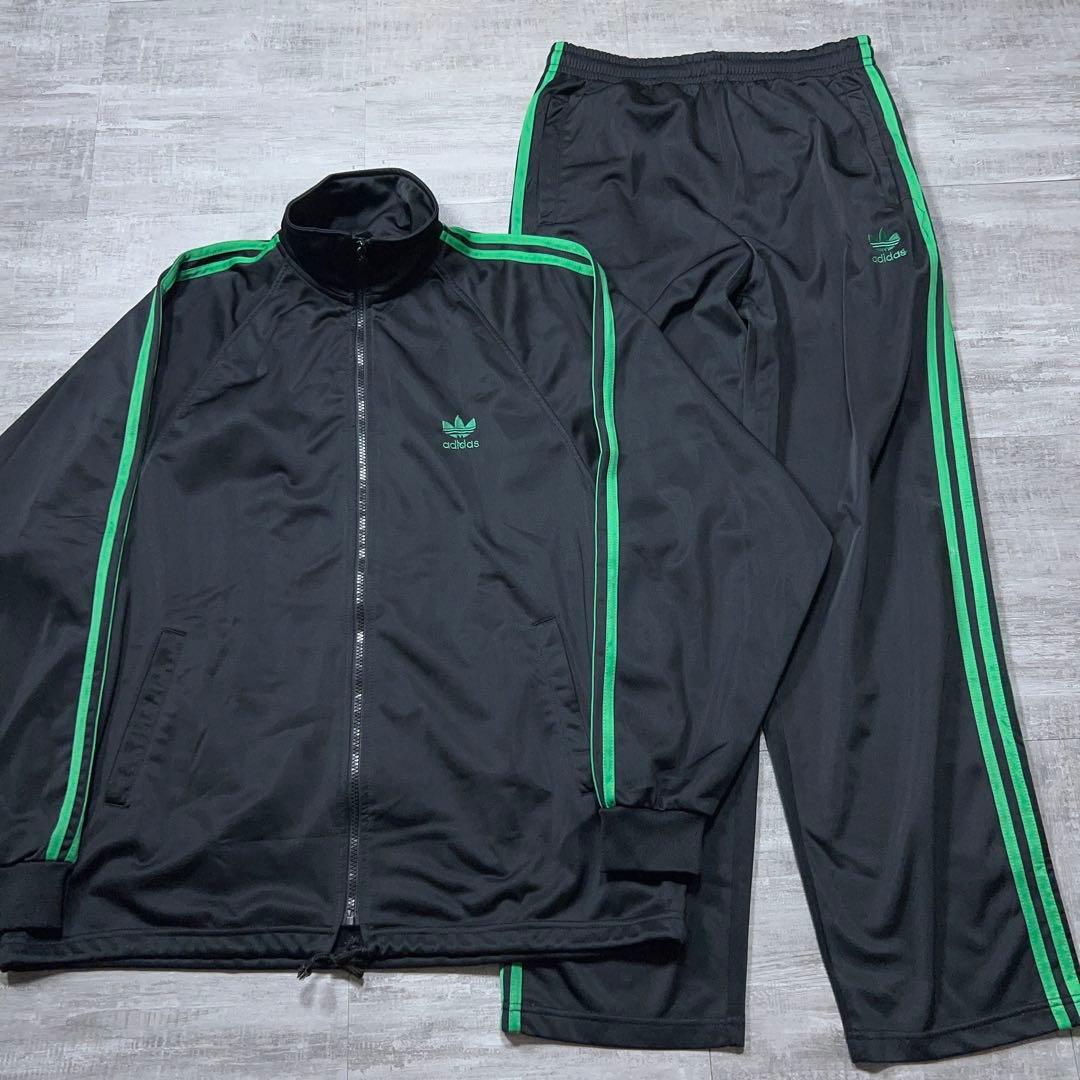 レアカラー アディダス ファイヤーバード ジャージ セットアップ 上下 L 黒緑