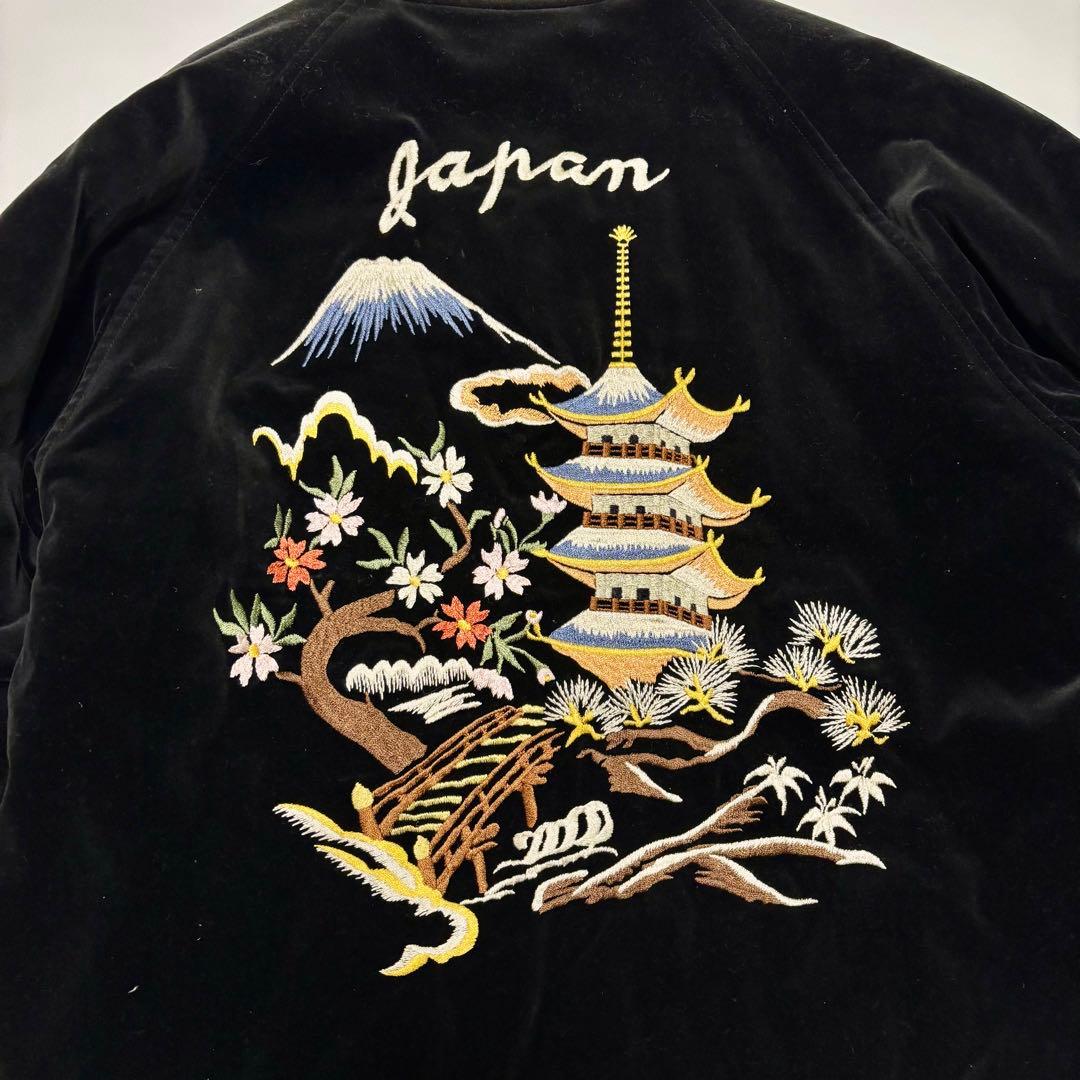 美品✨ ザフラットヘッド 別珍 ベロア スカジャン 龍 鷲 黒 赤 Lサイズ