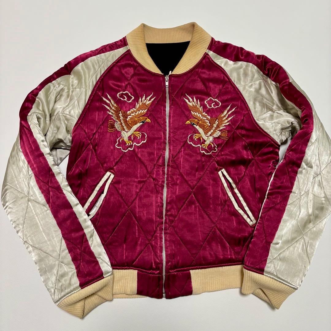 美品✨ ザフラットヘッド 別珍 ベロア スカジャン 龍 鷲 黒 赤 Lサイズ