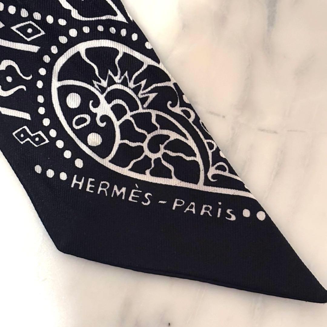 希少 HERMES　ツイリー 空と海の間 バンダナ ブラック